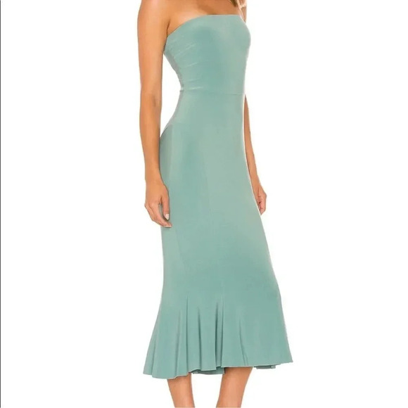 Norma Kamali Strapless Fishtail Midi Dress in Vintage Mint sz L - Picture 3 of 14